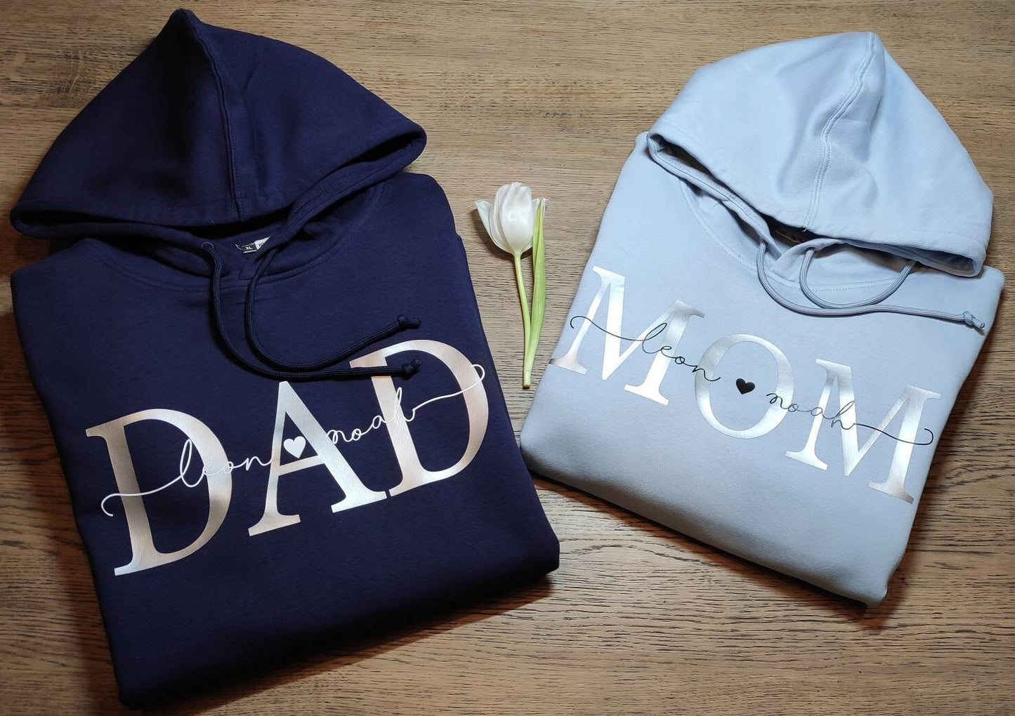 SET Hoodie DAD/Papa und MOM/Mama mit den Namen der Kinder/ Vatertag / Muttertag verschiedene Farben