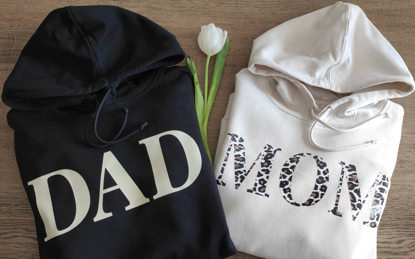 SET Hoodie DAD/Papa und MOM/Mama mit den Namen der Kinder/ Vatertag / Muttertag verschiedene Farben