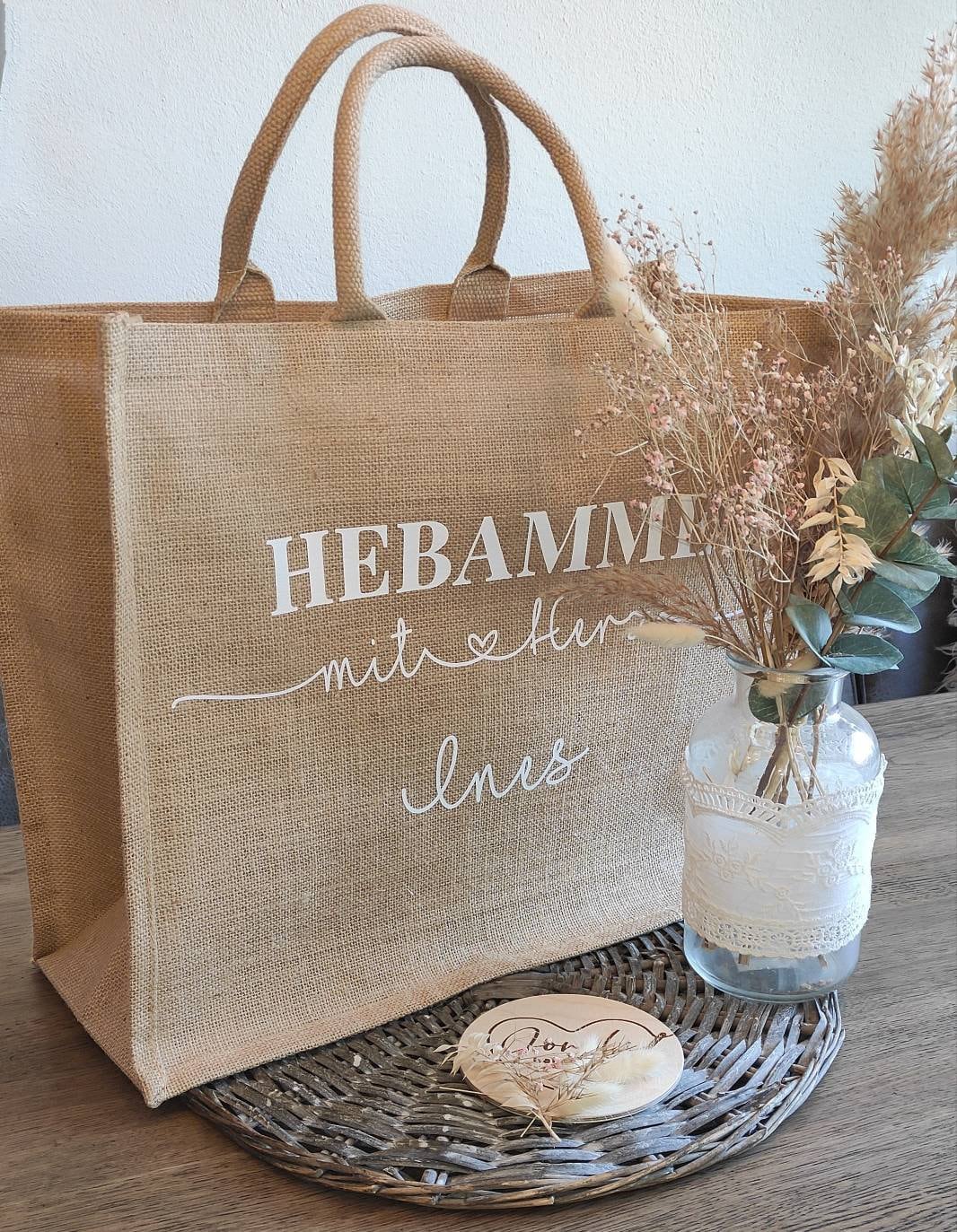 Hebamme mit Herz untersch. Designs, Abschiedsgeschenk verschiedene Taschen und Größen