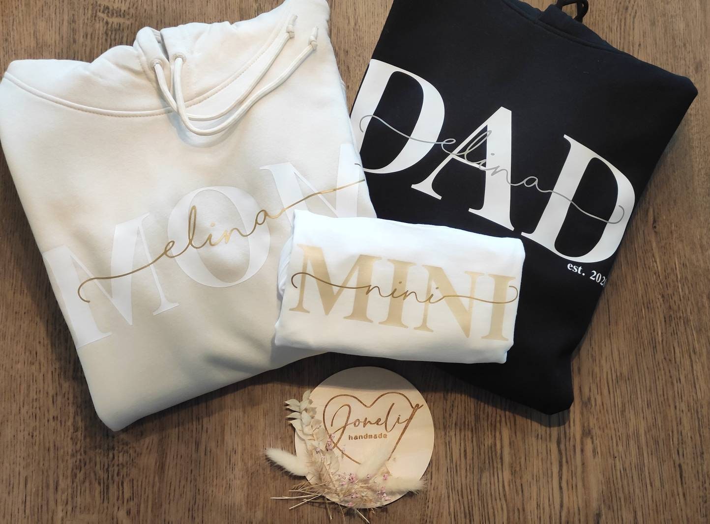 SET Hoodie DAD/Papa und MOM/Mama mit den Namen der Kinder/ Vatertag / Muttertag verschiedene Farben