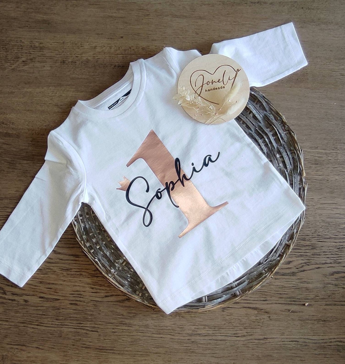 Geburtstags Shirt langarm für Mädchen mit individuellem Aufdruck in Gold, Silber oder Rosegold