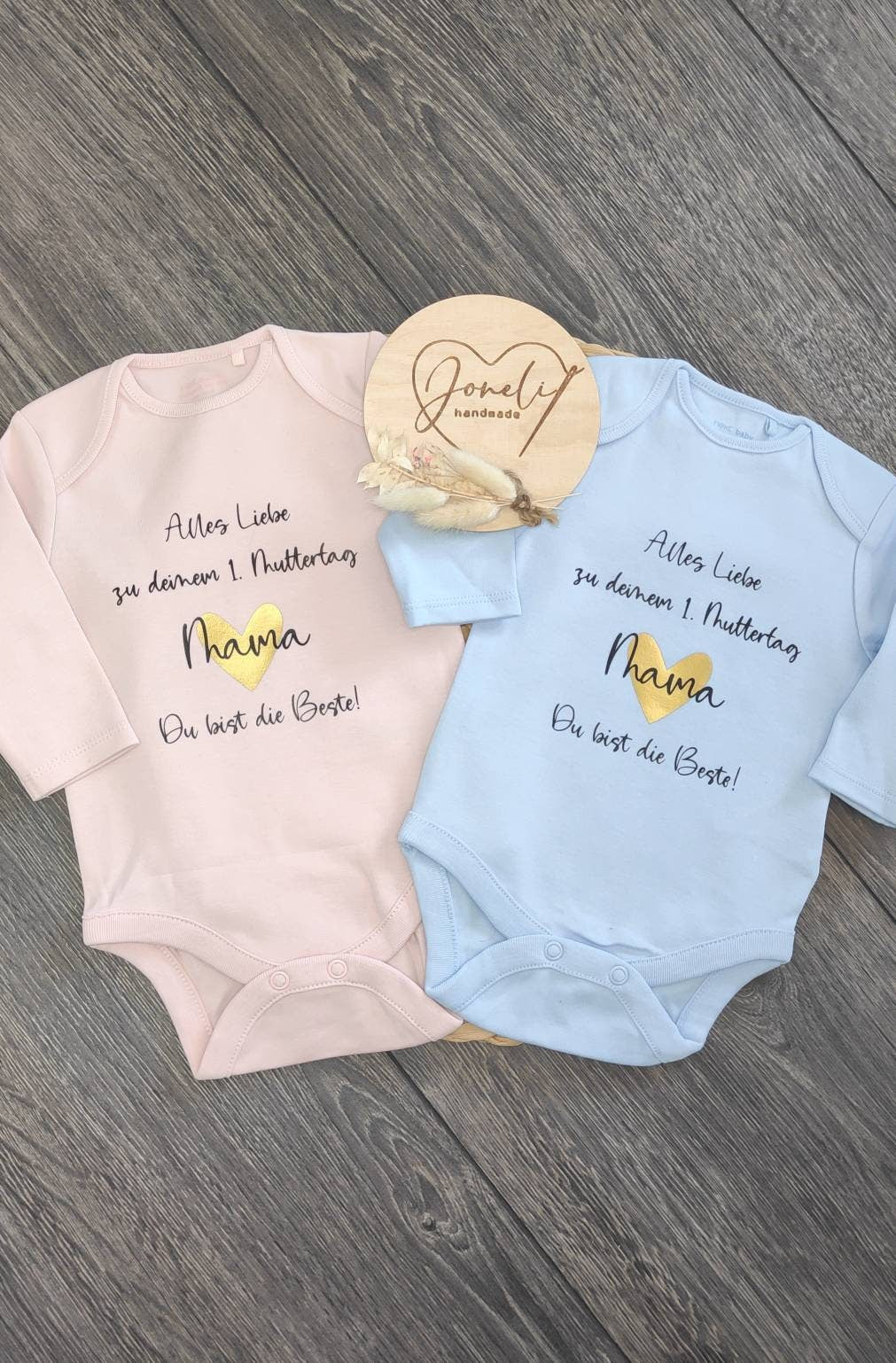 Alles Liebe zum Muttertag Mama/ Baby Body in rosa hellblau und weiß
