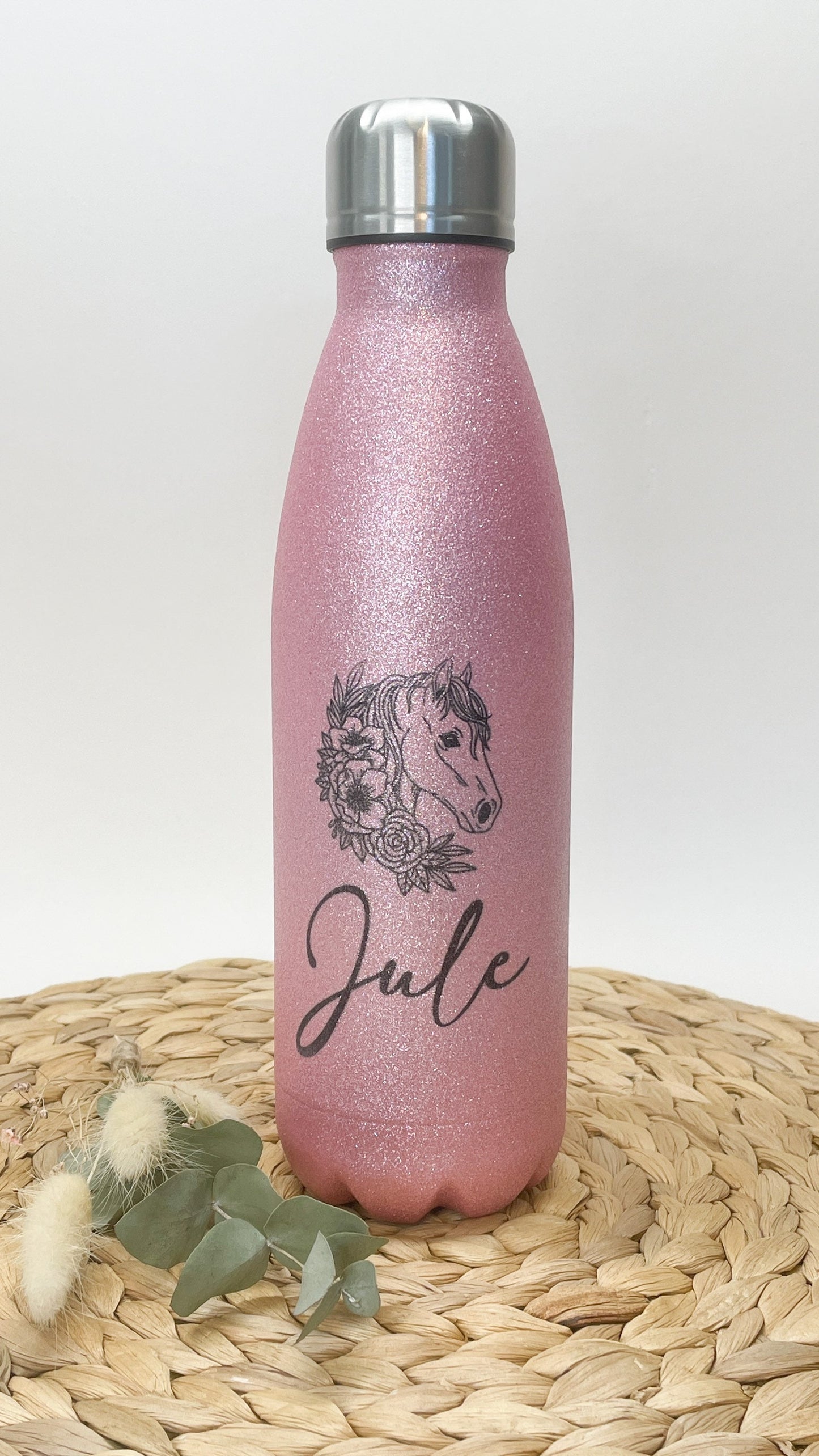 Thermosflasche / Trinkflasche rosa Glitzer personalisiert mit dem Namen , 500ml