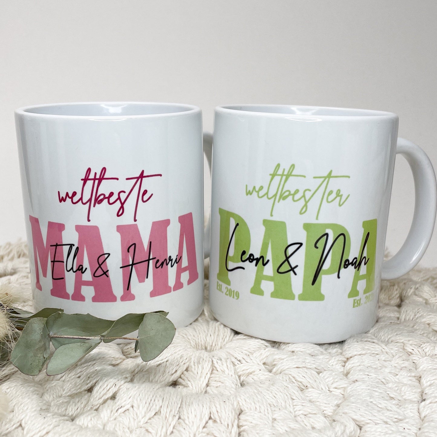Weltbeste Mama, Keramiktasse Personalisiert mit den Namen der Kinder / Farben wählbar