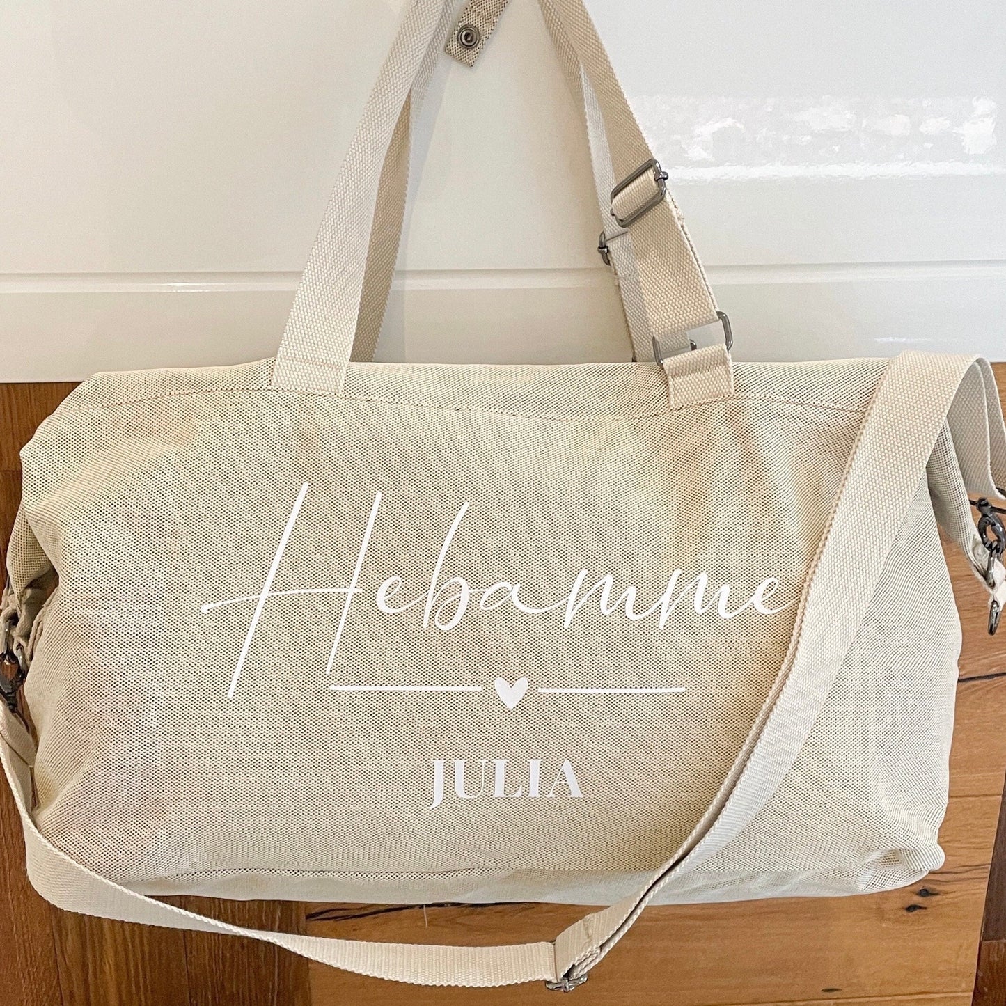 Hebamme mit Herz, Reisetasche, Weekender, Krankenhaustasche, Geburt, Baby/ Geschenk Hebamme personalisiert