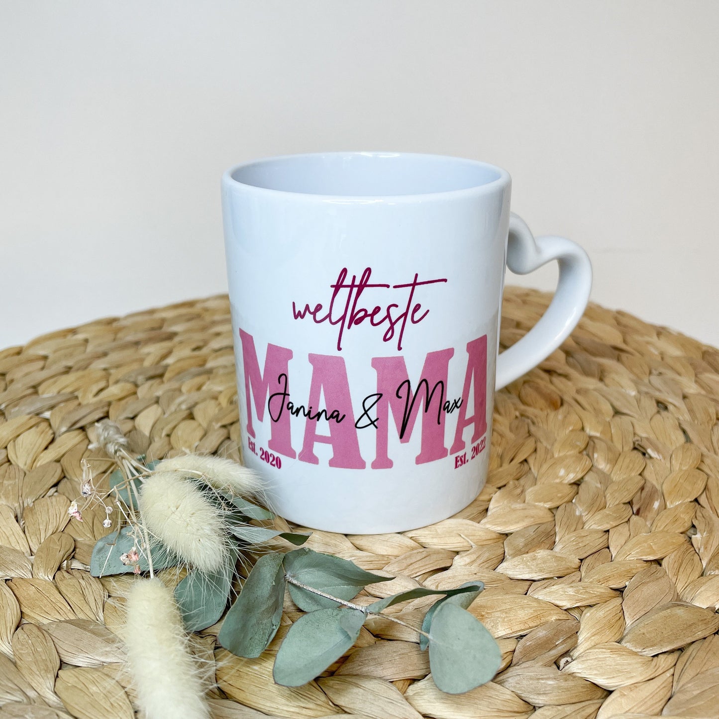 Weltbeste Mama, Keramiktasse Personalisiert mit den Namen der Kinder / Farben wählbar