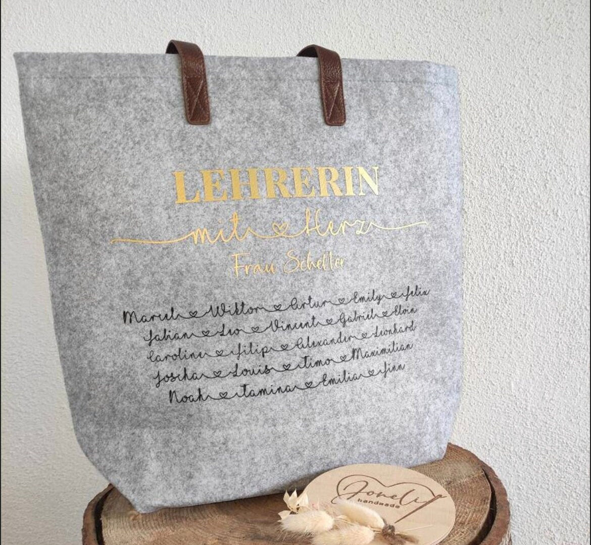 Zusatzaufdruck Namen / Lehrerin mit Herz/ Abschiedgeschenk