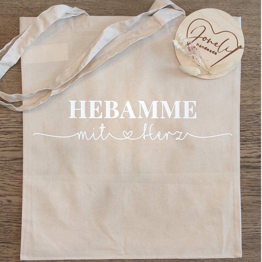 Hebamme mit Herz untersch. Designs, Abschiedsgeschenk verschiedene Taschen und Größen