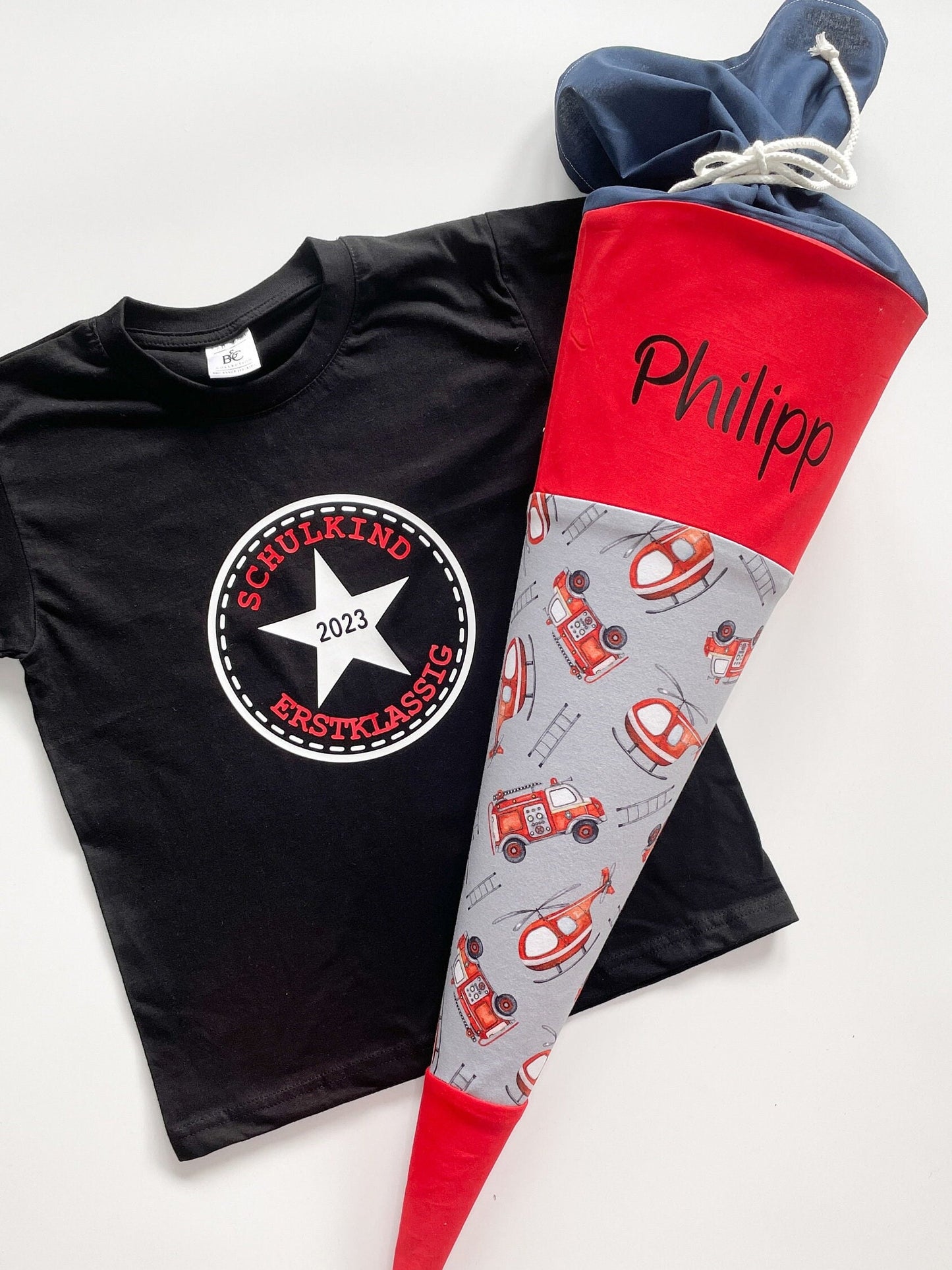 Schulkind T-Shirt & Schultüte/Zuckertüte Feuerwehr