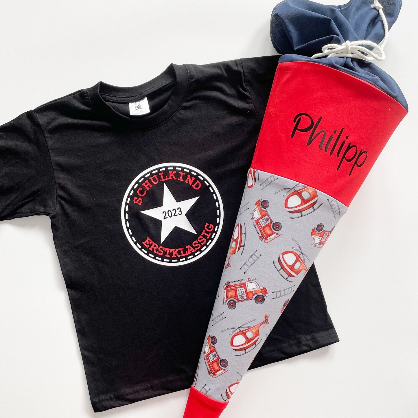 Schulkind T-Shirt & Schultüte/Zuckertüte Feuerwehr