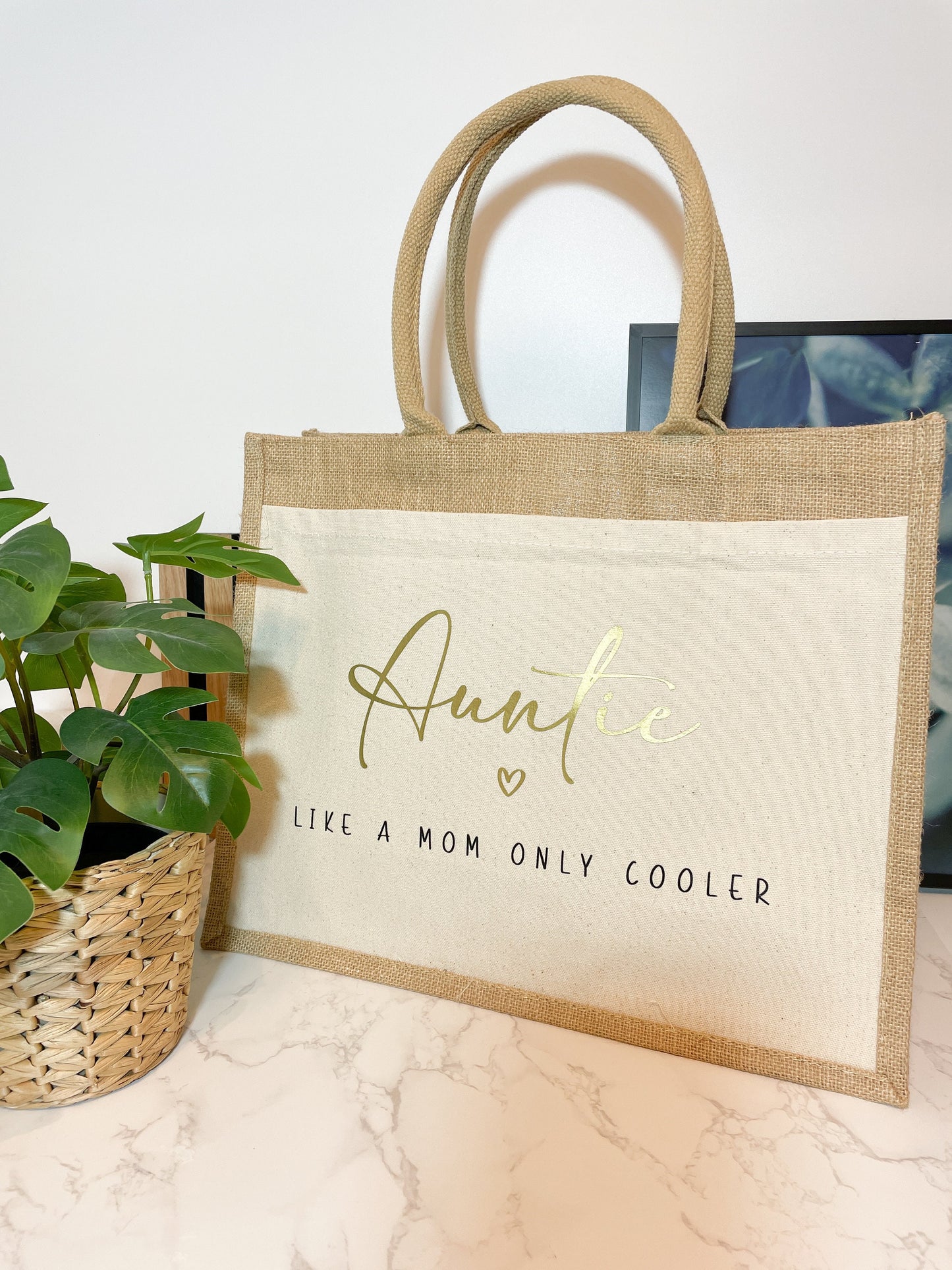 Auntie/ Tante / Geschenk Jutetasche mit Baumwollfach / Muttertag/ Geburtstag