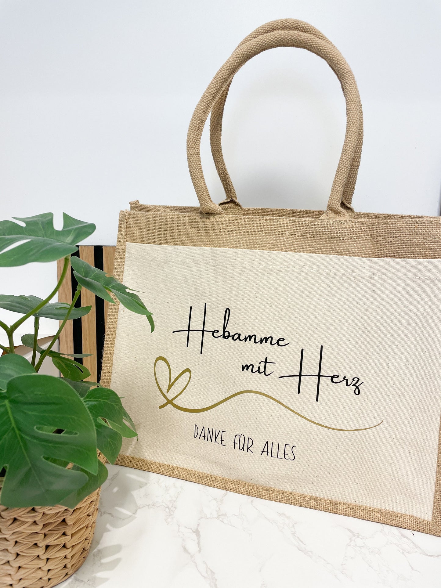 Hebamme mit Herz/ Abschiedsgeschenk/ Dankeschön für deine Hebamme / Jutetasche mit Baumwollfach