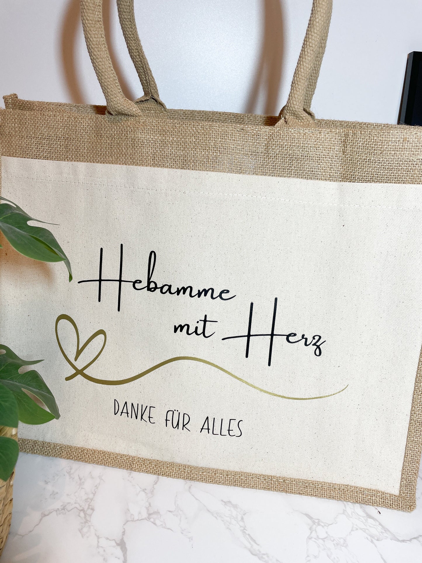 Hebamme mit Herz/ Abschiedsgeschenk/ Dankeschön für deine Hebamme / Jutetasche mit Baumwollfach