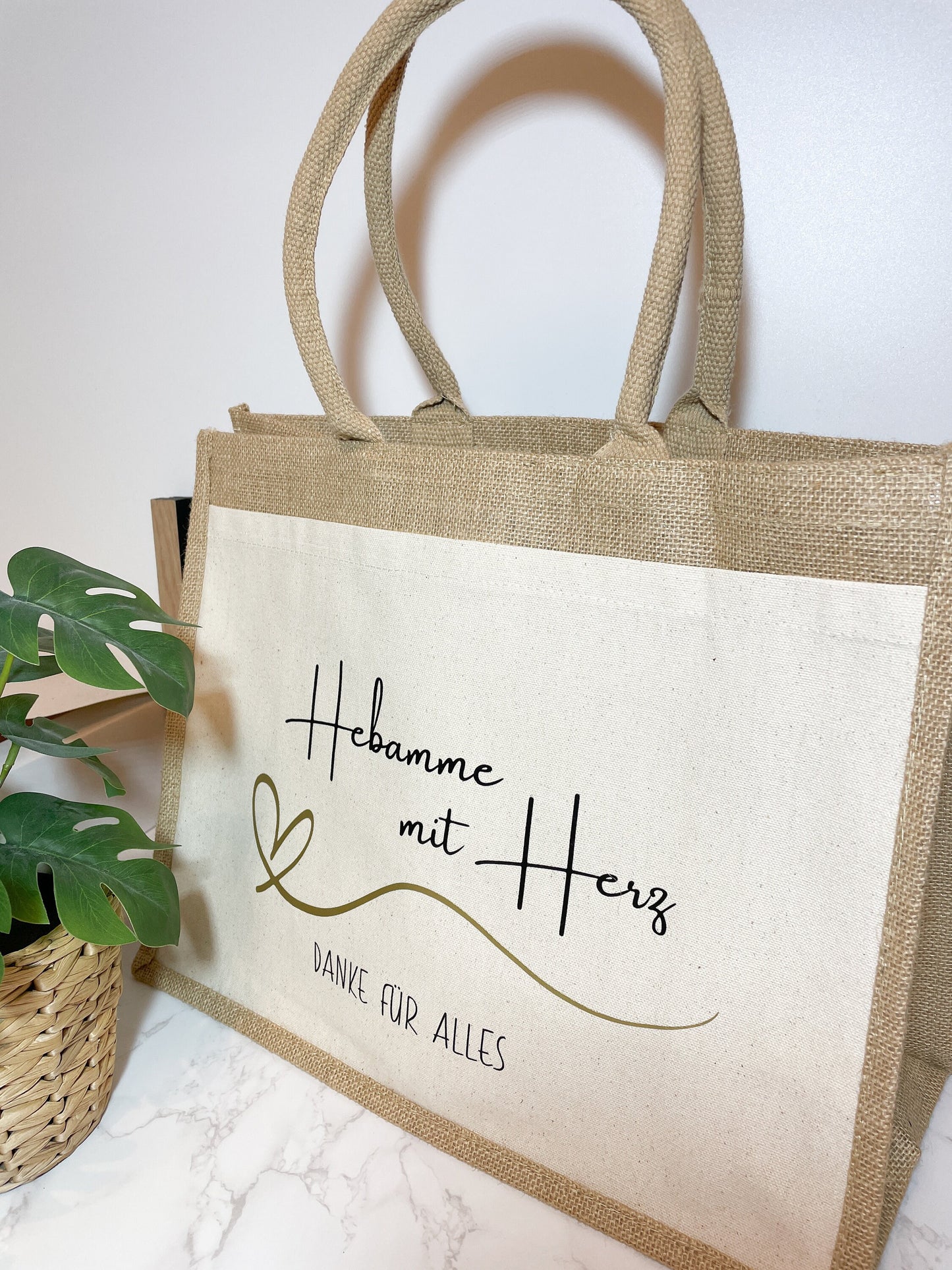 Hebamme mit Herz/ Abschiedsgeschenk/ Dankeschön für deine Hebamme / Jutetasche mit Baumwollfach