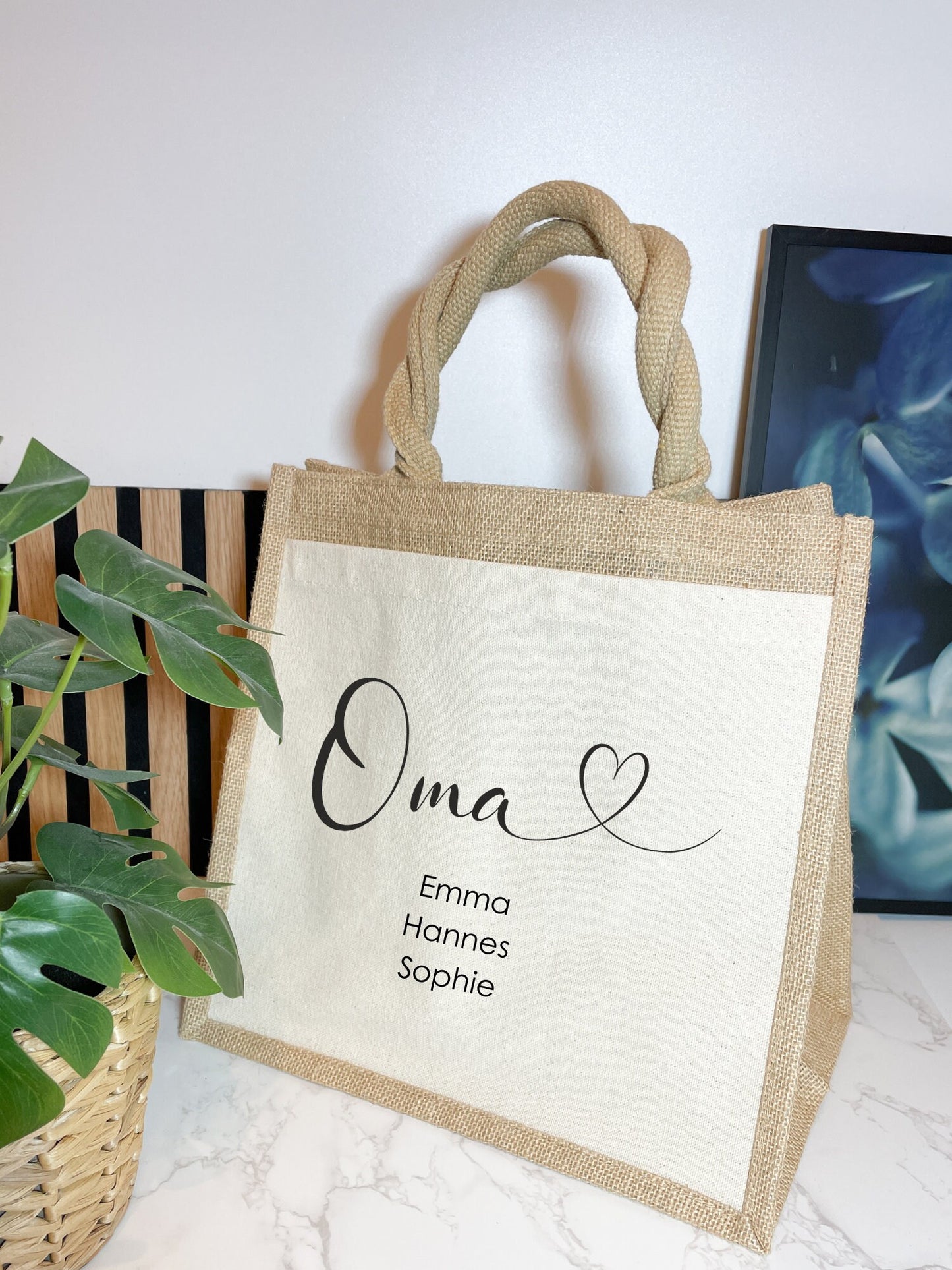 Beste Oma / Oma mit Herz / Geschenk Jutetasche mit Baumwollfach / Muttertag/ Geburtstag / personalisiert