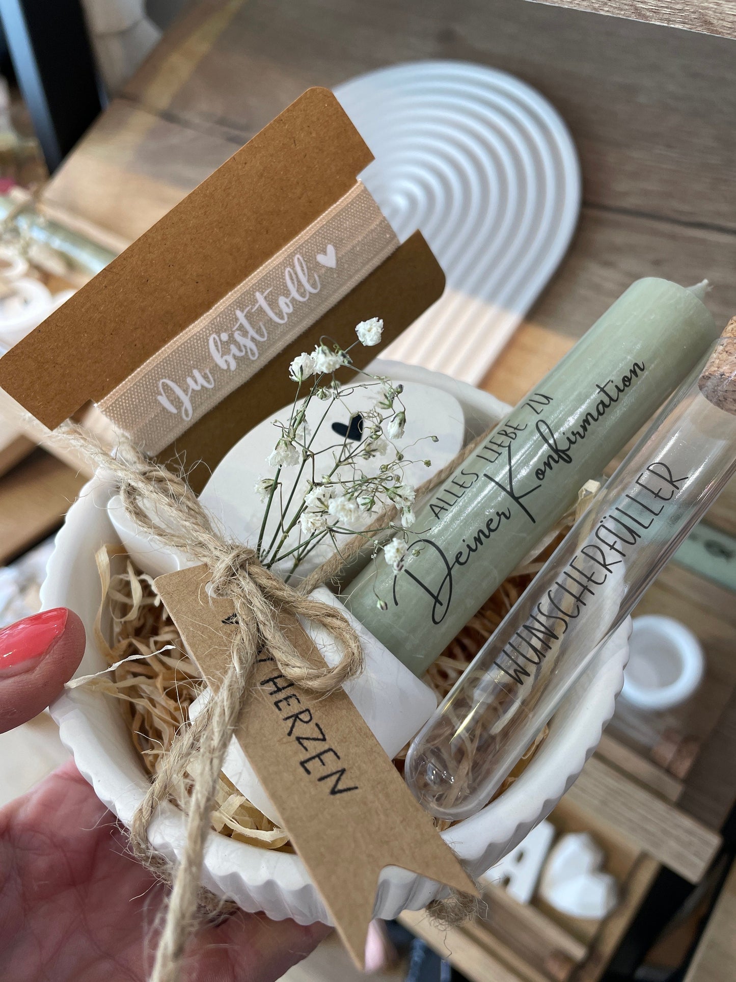 Geschenk set zur Konfirmation oder Kommunion / Armband / Raysin Schale/ Kerze / Wunscherfüller