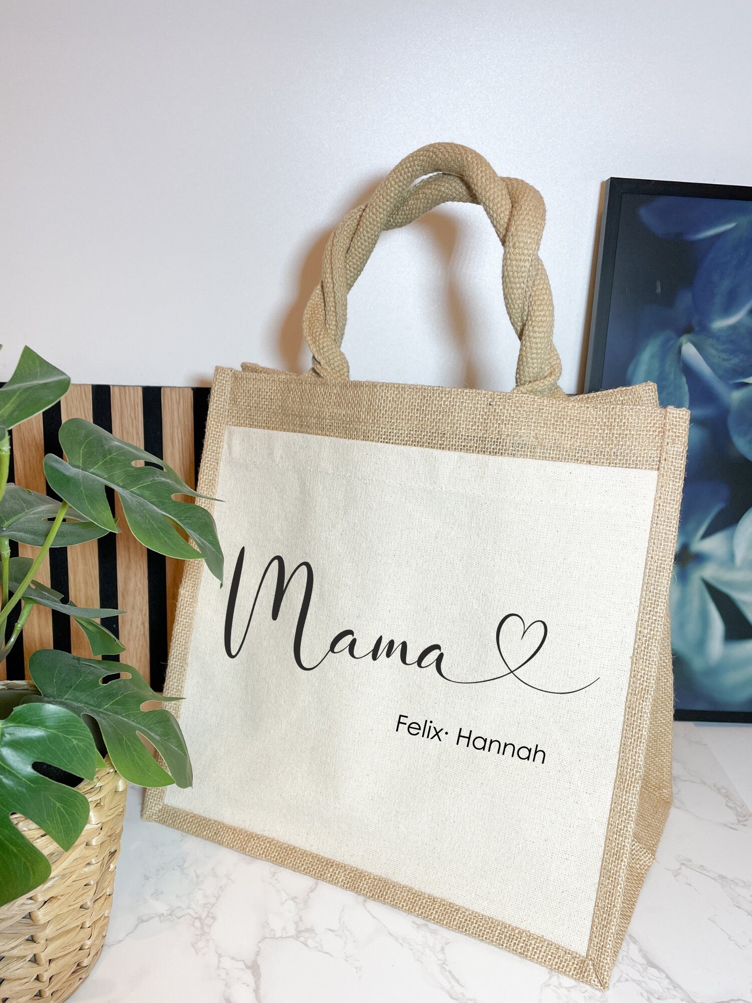Beste Mama / Mama mit Herz / Geschenk Jutetasche mit Baumwollfach / Muttertag/ Geburtstag / personalisiert