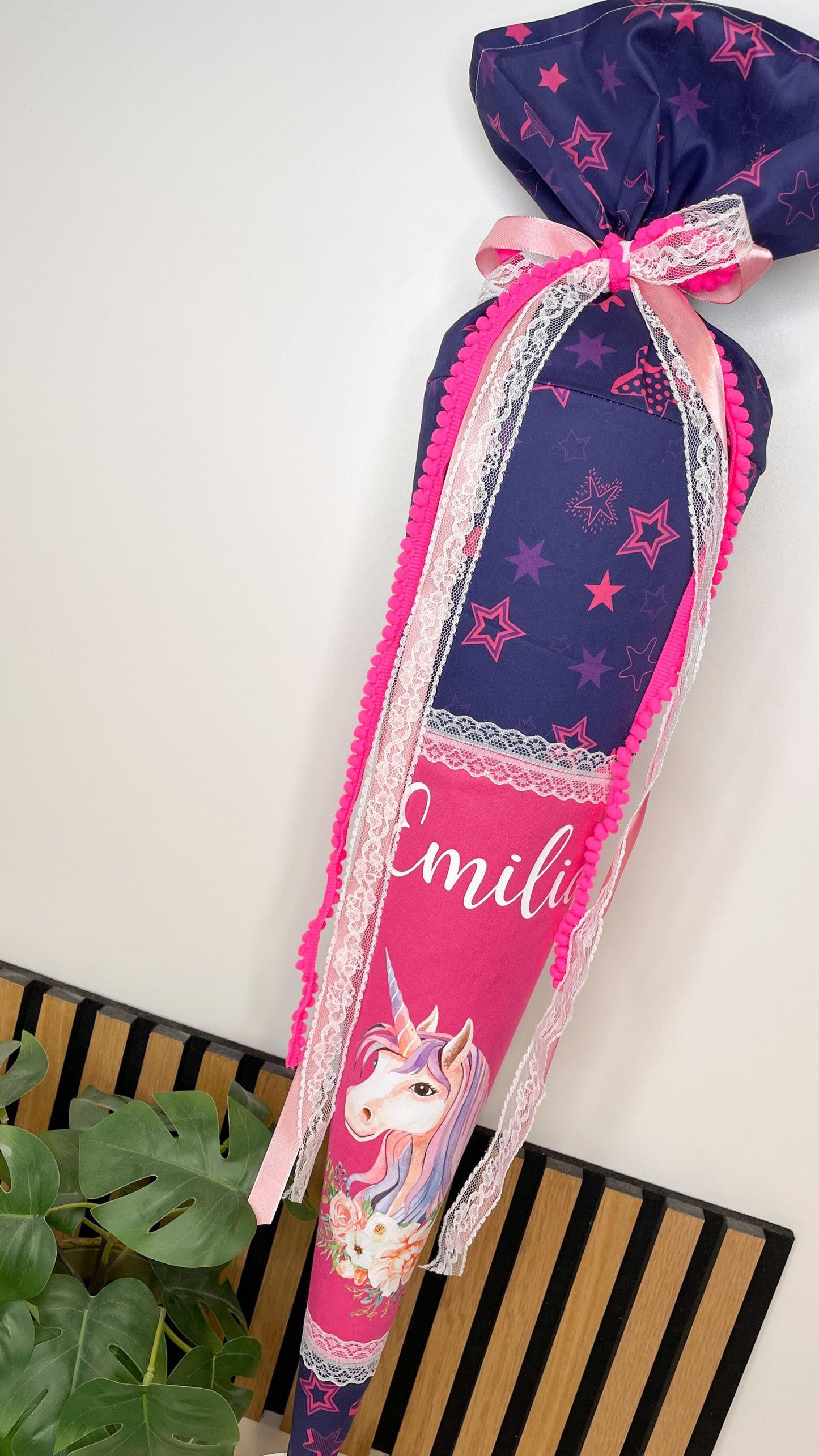 Schultüte / zuckertüte Einschulung pink mit Sternen und Einhorn / Step by Step Pegasos