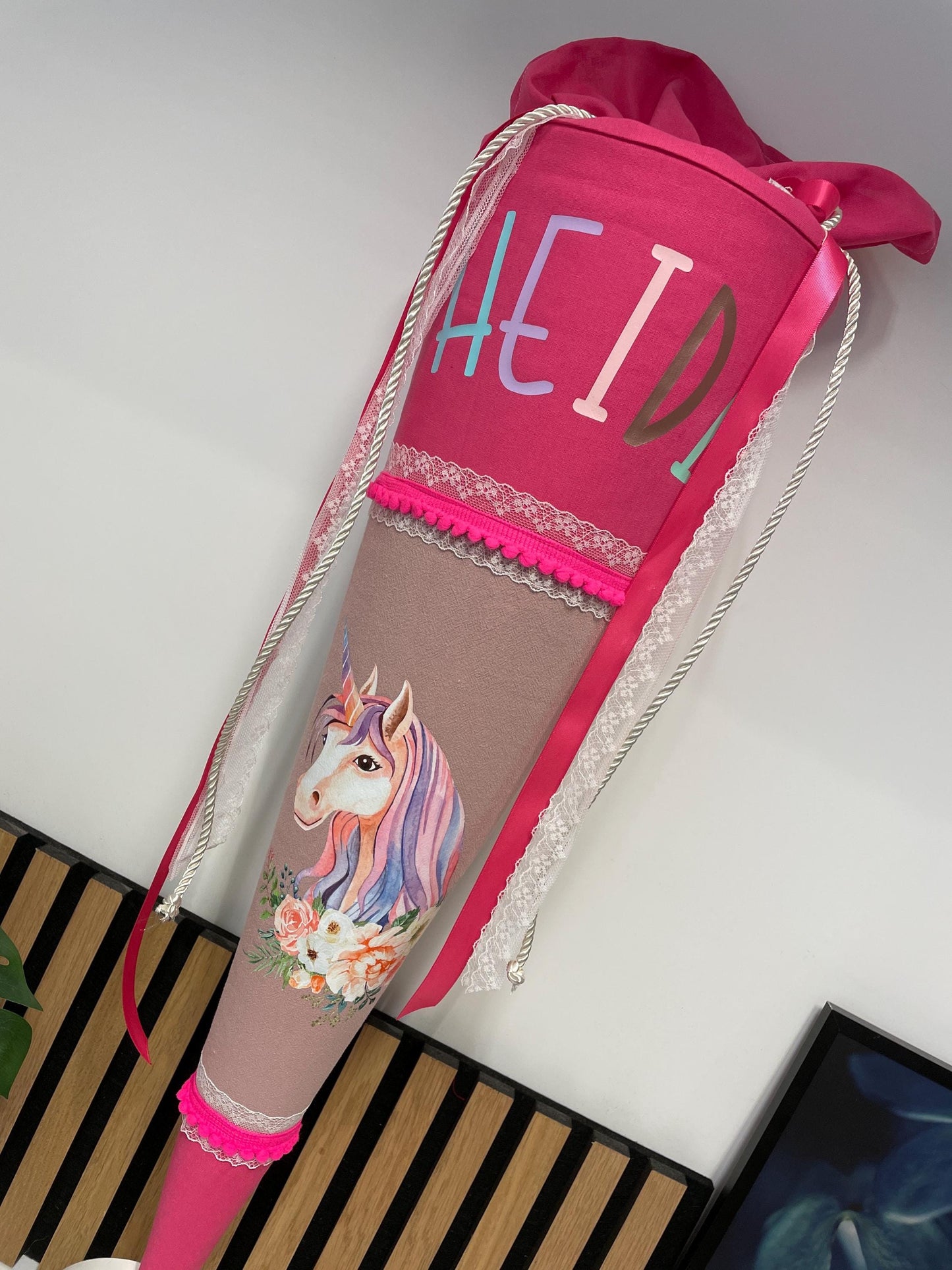 Schultüte pink mit Einhorn/ Zuckertüte zur Einschulung/ pink Unicorn
