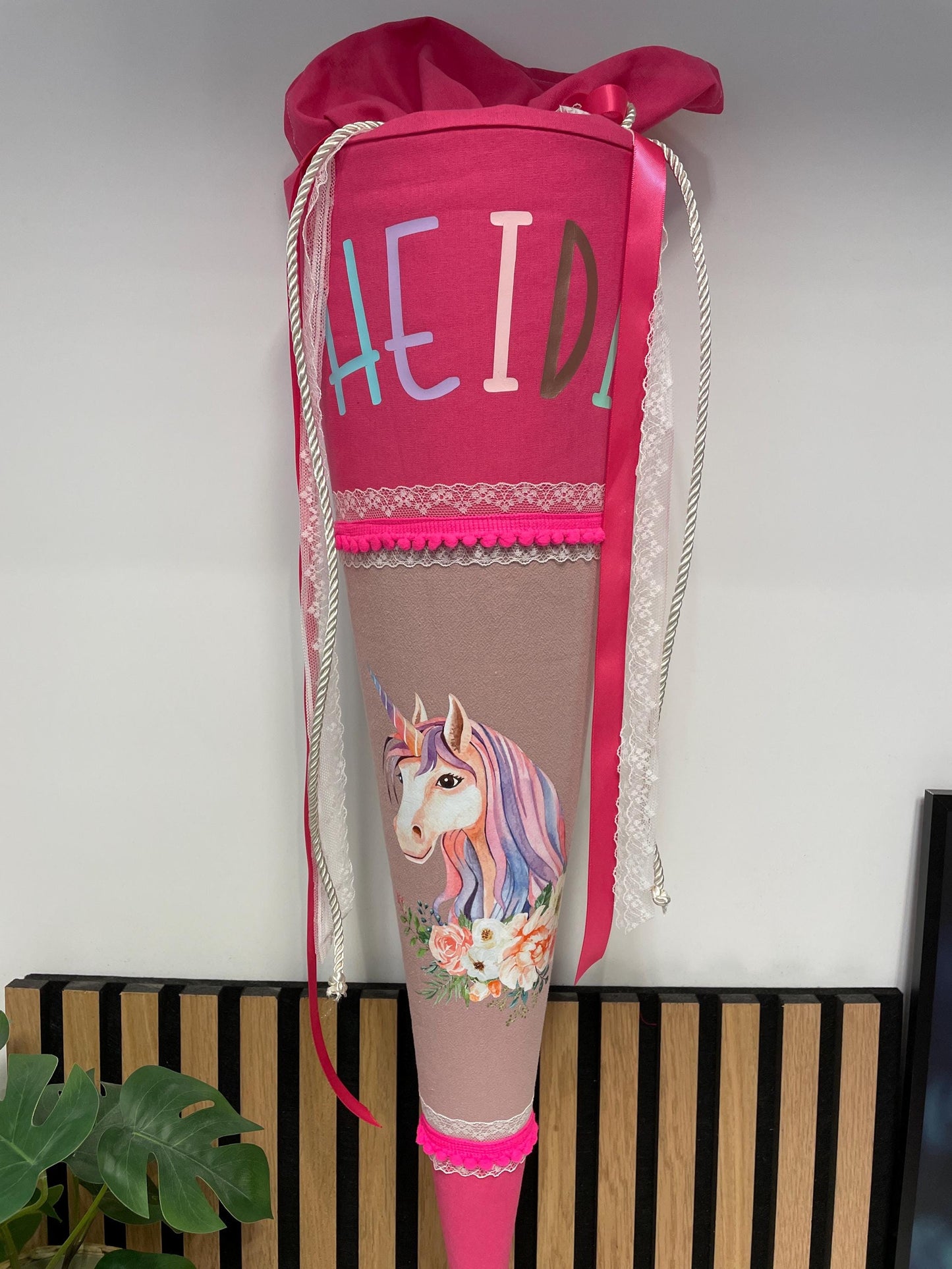 Schultüte pink mit Einhorn/ Zuckertüte zur Einschulung/ pink Unicorn