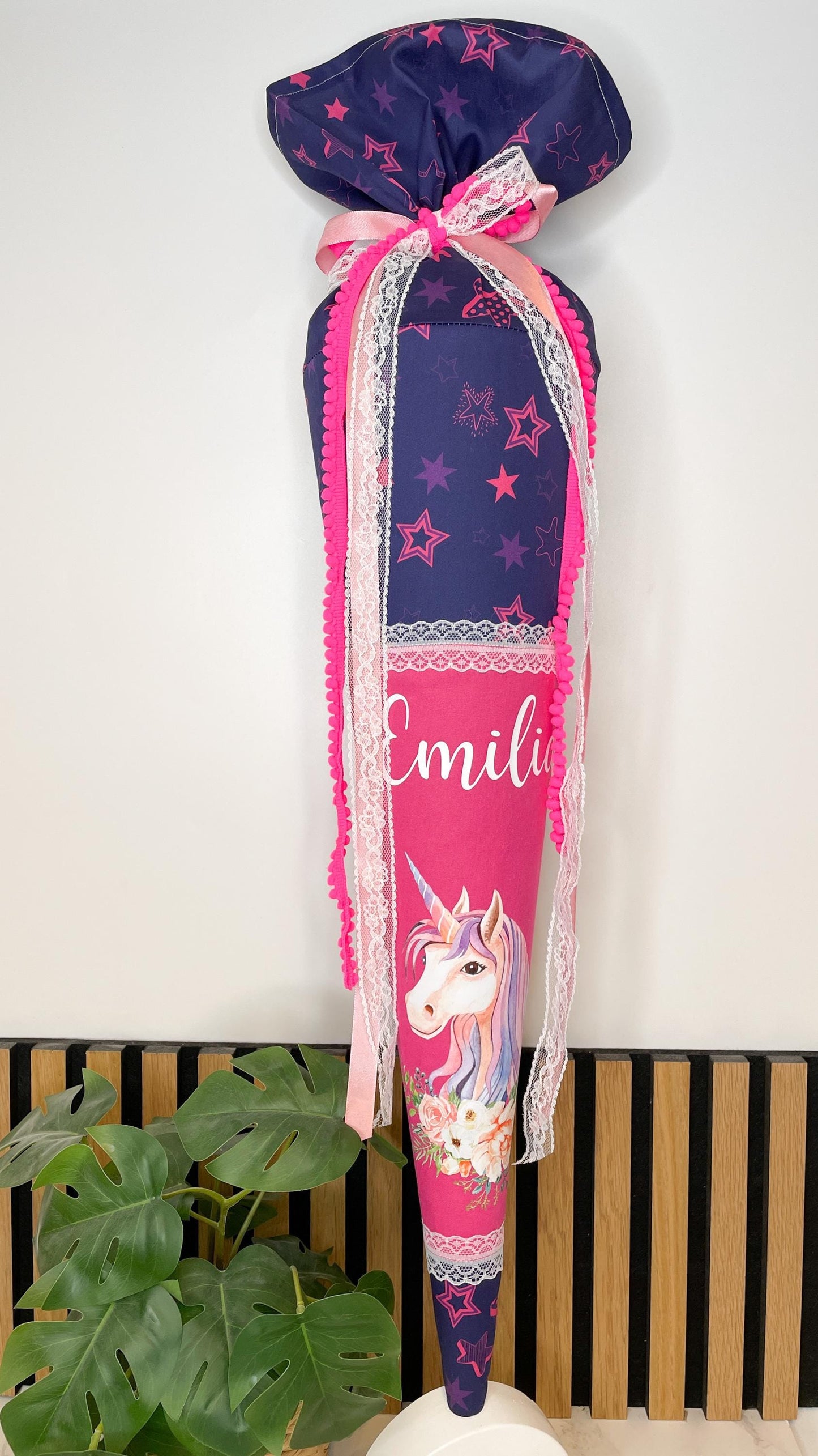 Schultüte / zuckertüte Einschulung pink mit Sternen und Einhorn / Step by Step Pegasos