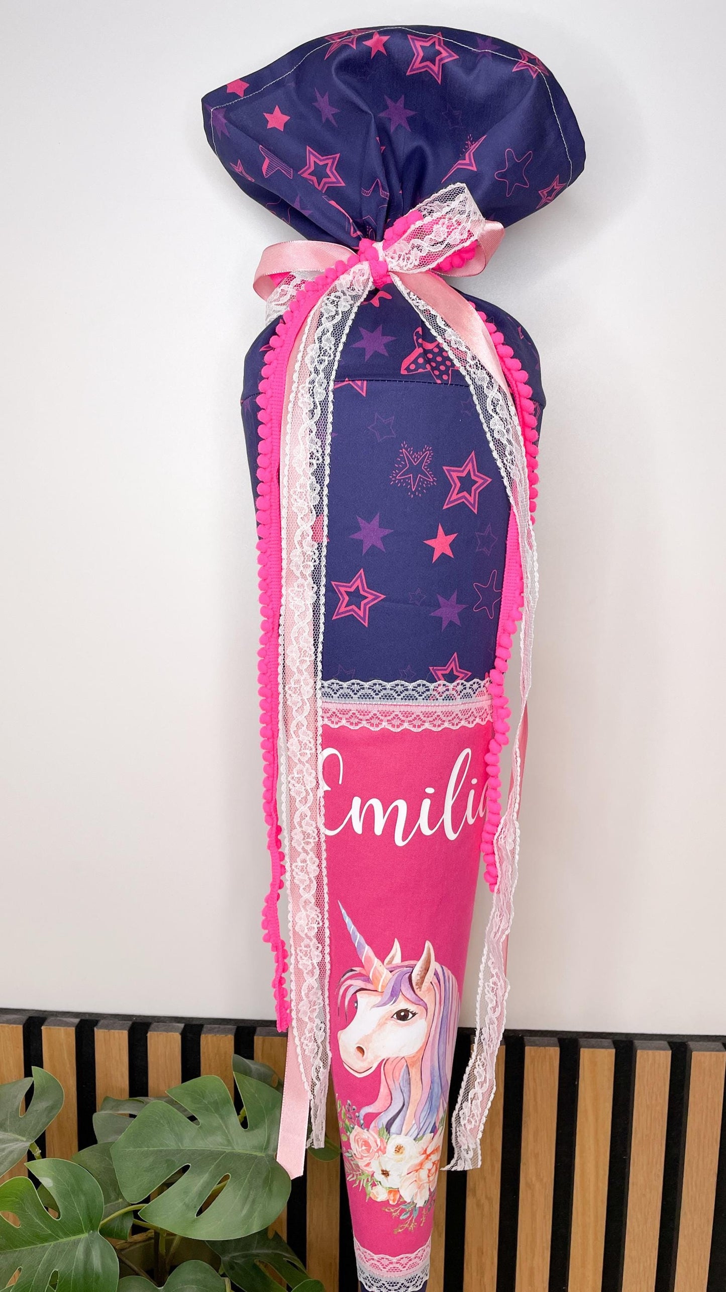 Schultüte / zuckertüte Einschulung pink mit Sternen und Einhorn / Step by Step Pegasos