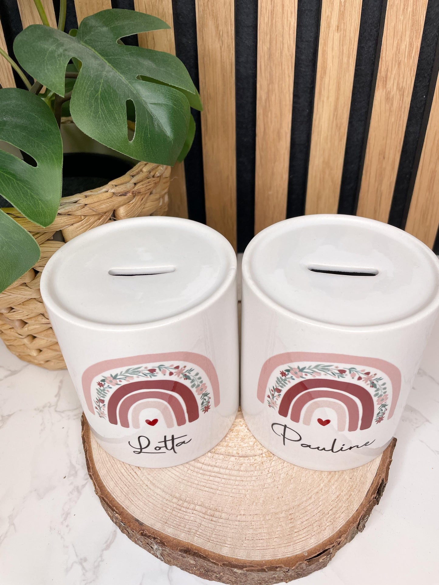 Geschenkset zur Taufe personalisiert / Spardose und Taufkerze Raysin Regenbogen