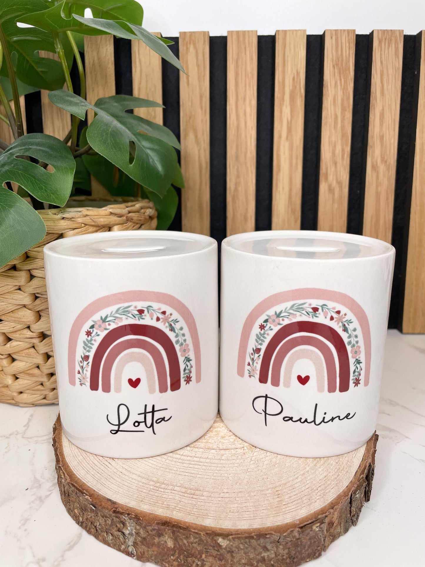 Geschenkset zur Taufe personalisiert / Spardose und Taufkerze Raysin Regenbogen
