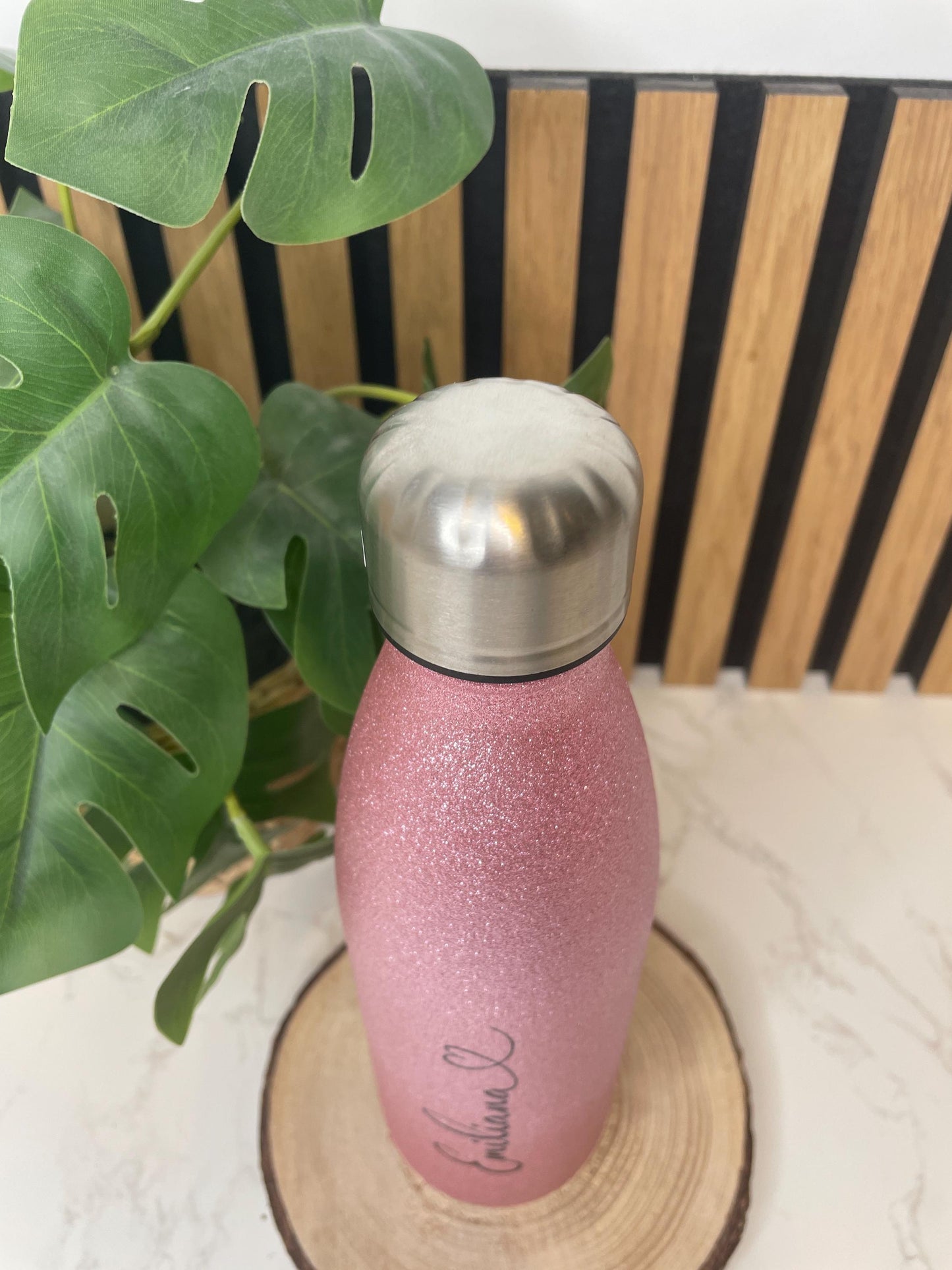 Thermosflasche / Trinkflasche rosa Glitzer personalisiert mit dem Namen , 500ml
