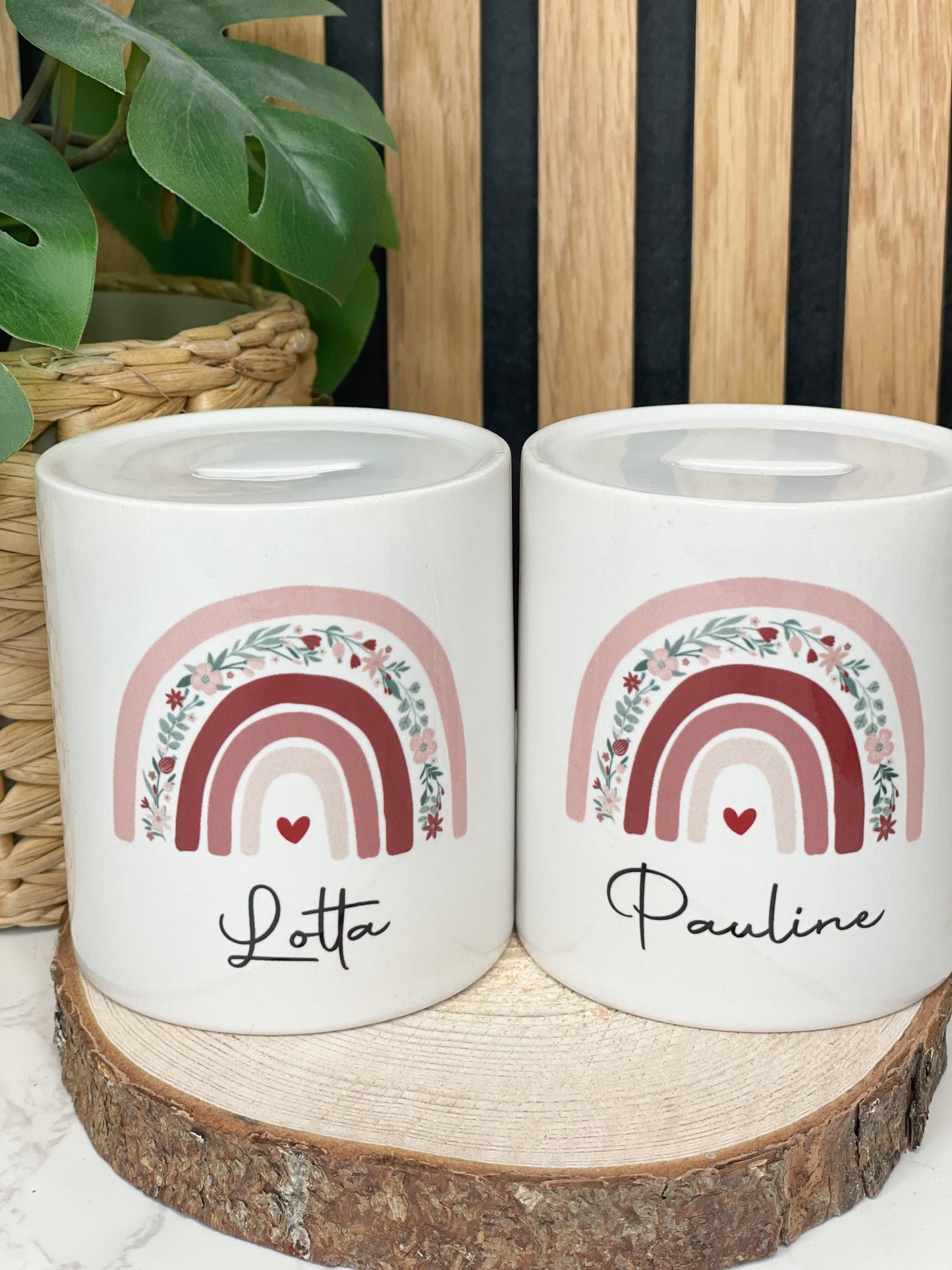 Geschenkset zur Taufe personalisiert / Spardose und Taufkerze Raysin Regenbogen