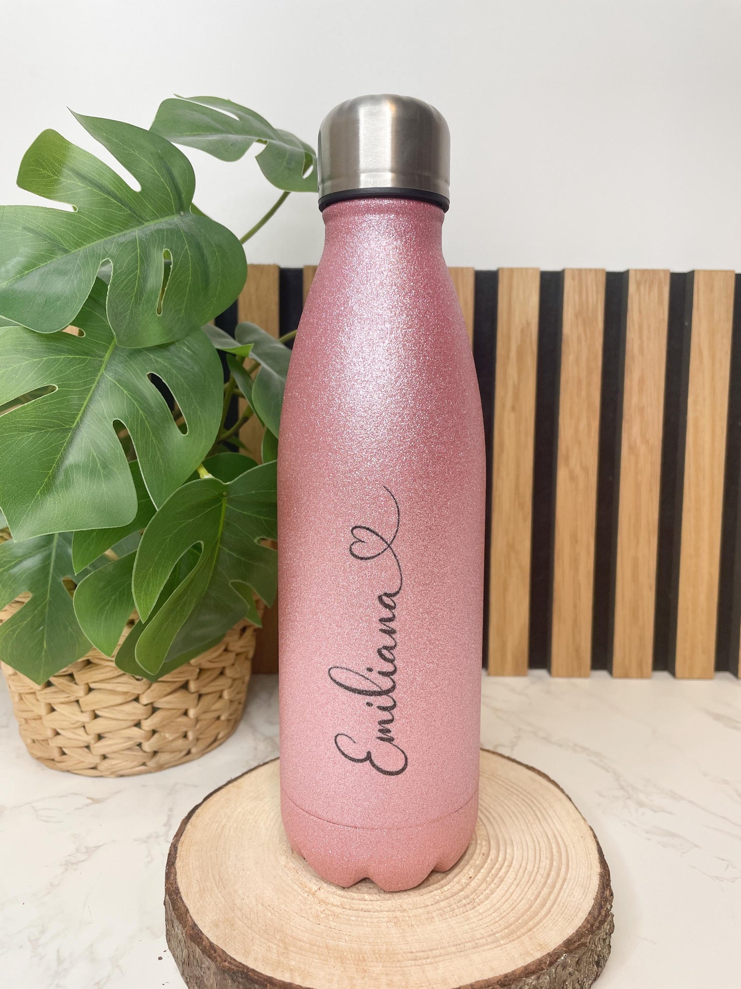 Thermosflasche / Trinkflasche rosa Glitzer personalisiert mit dem Namen , 500ml