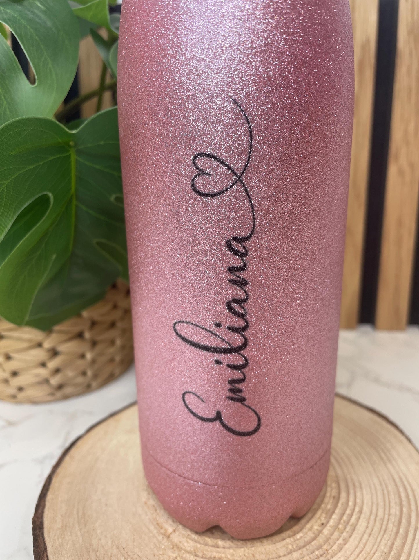 Thermosflasche / Trinkflasche rosa Glitzer personalisiert mit dem Namen , 500ml