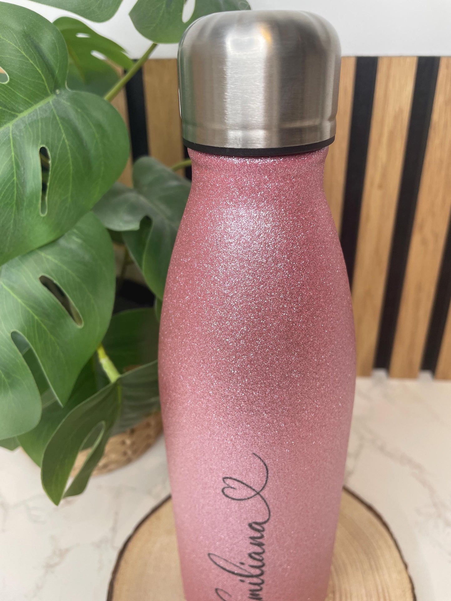 Thermosflasche / Trinkflasche rosa Glitzer personalisiert mit dem Namen , 500ml