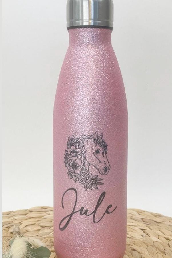 Thermosflasche / Trinkflasche rosa Glitzer personalisiert mit dem Namen , 500ml