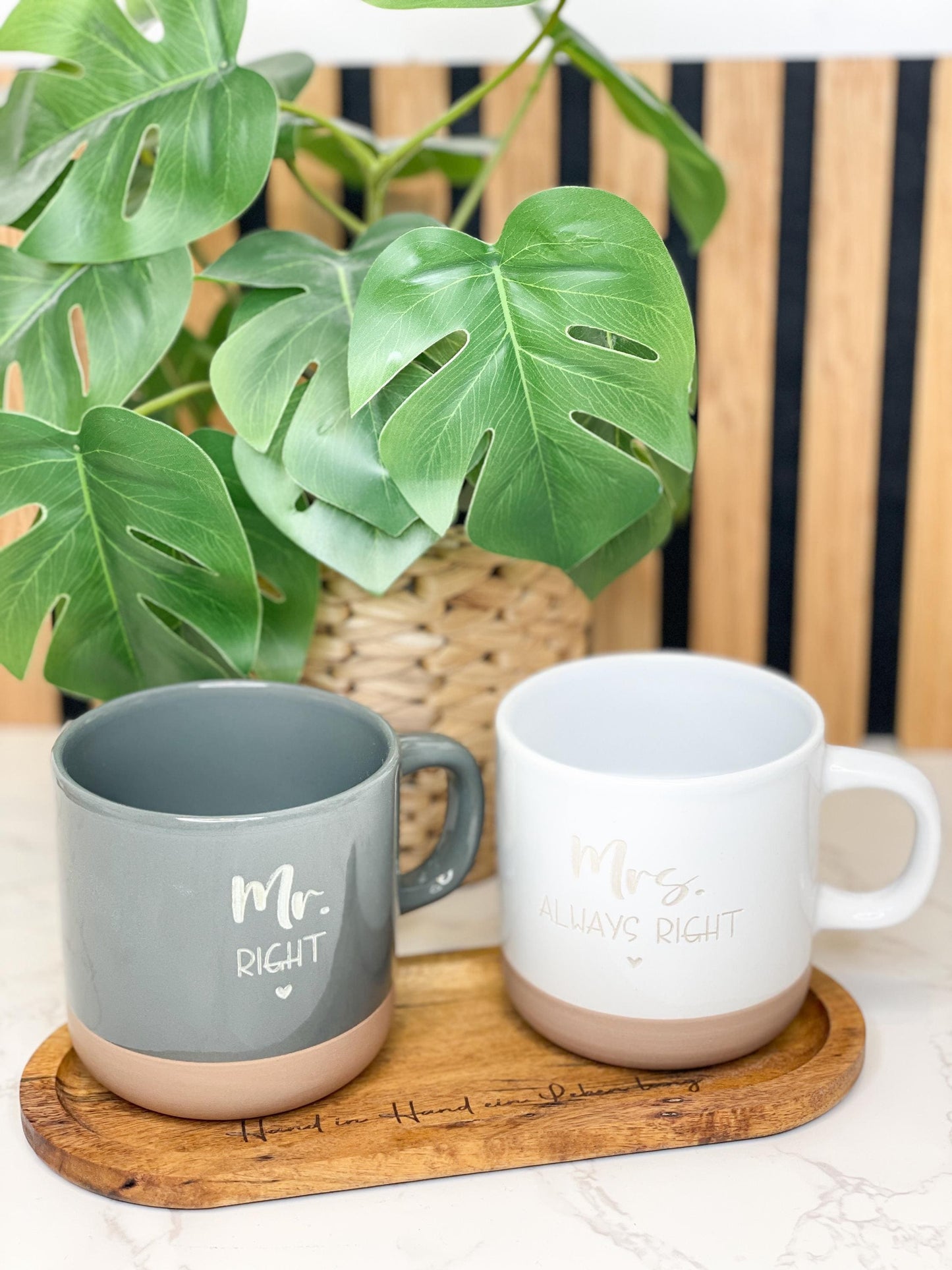 Hochzeitsgeschenk Tassen Set Mr und Mrs mit schöner personalisierter Gravur