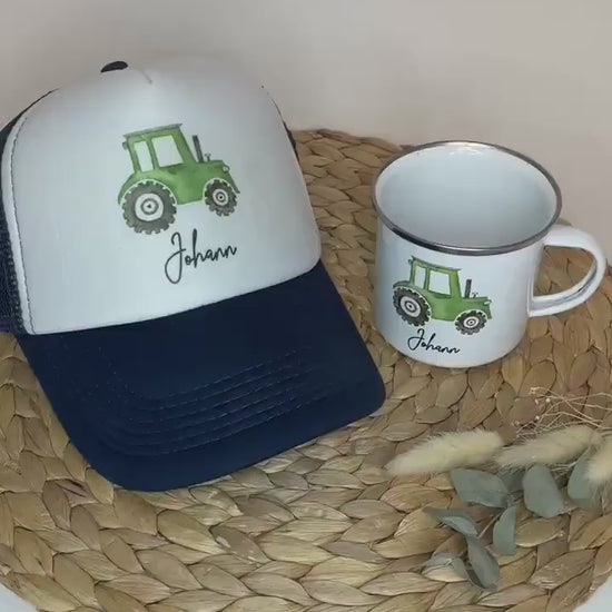 Personalisierte Cap & Tasse / Traktor/Geschenk-Set/ Mütze / Snapback für Kinder und Teenager/ verschiedene Farben
