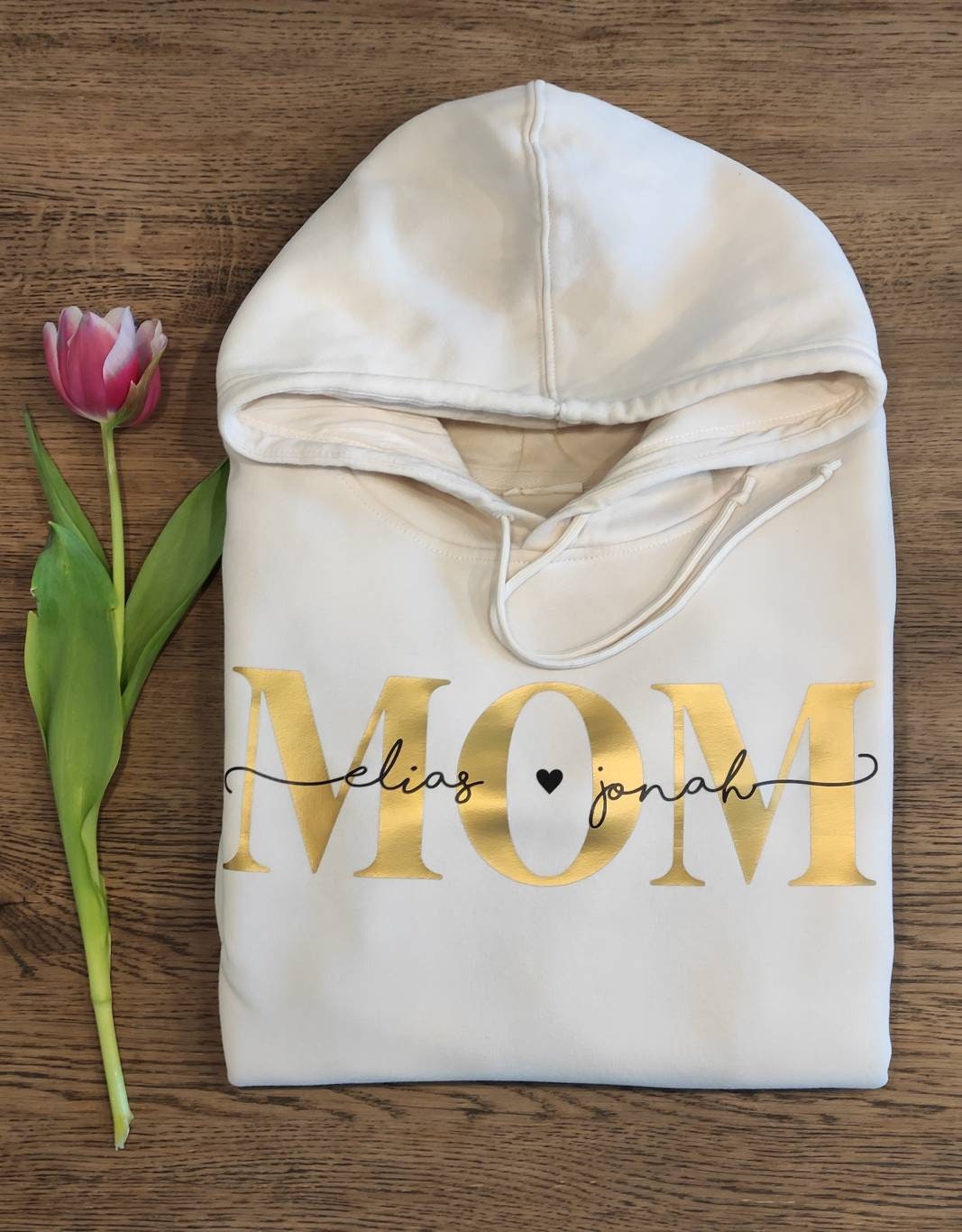 Hoodie MOM/MAMA personalisiert Namen Kinder Pullover gold silber Leo rosegold Geschenk