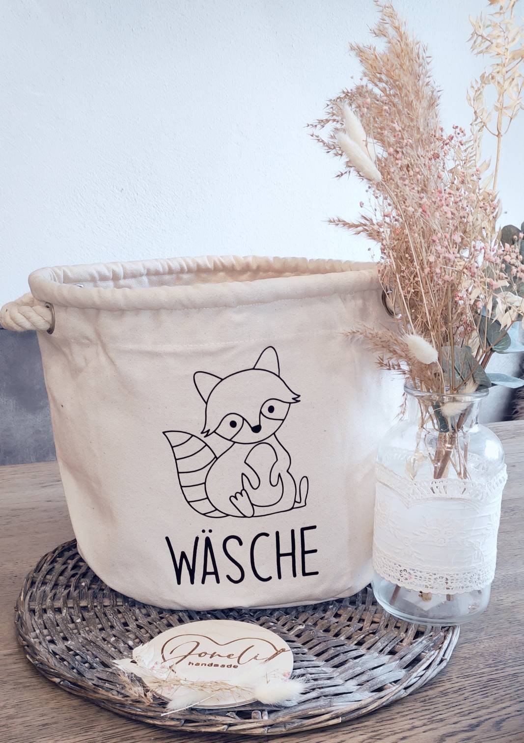 Wäschekorb fürs Kinderzimmer mit süßem Waschbär Motiv