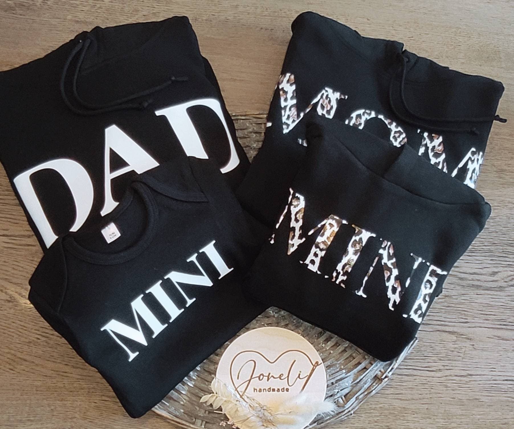 Familienset Mom Dad Mini / Mama Papa Mini Hoodies oder T-Shirts in schwarz