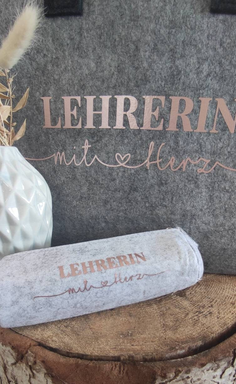 Lehrerin mit Herz SET Filzkorb und Mäppchen/ Abschiedsgeschenk, Dankeschön