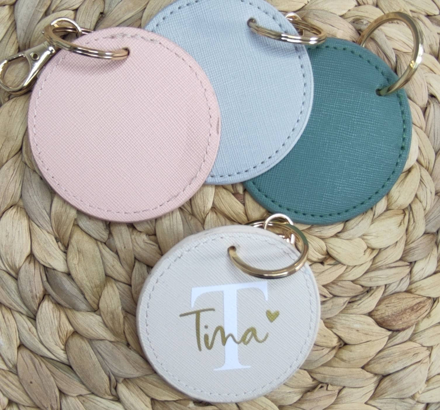 Schlüsselanhänger Kunstleder rund personalisiert