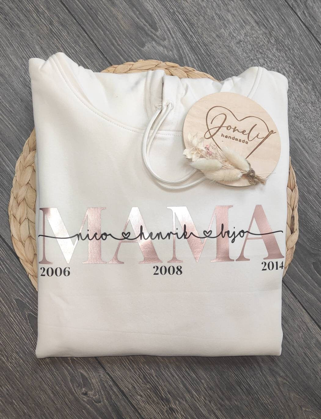 Hoodie Mama personalisiert Namen Kinder Pullover gold silber Leo rosegold Geschenk