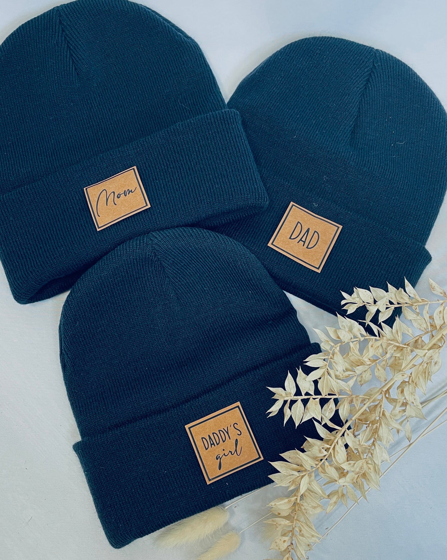 Familienset Beanie/Wintermütze in NAVYBLAU mit Personalisierung oder Wunschaufdruck
