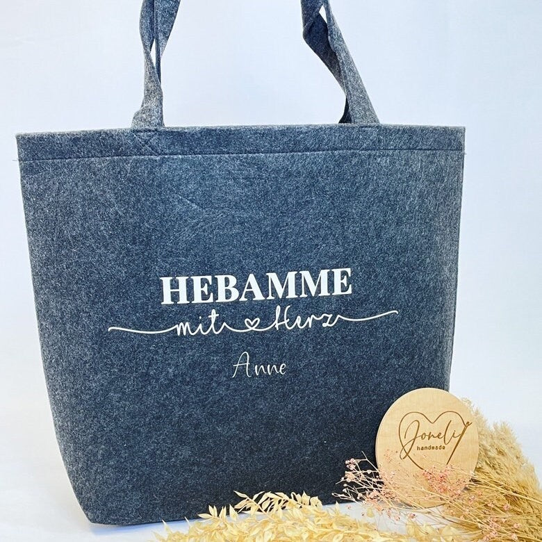 Hebamme mit Herz untersch. Designs, Abschiedsgeschenk verschiedene Taschen und Größen