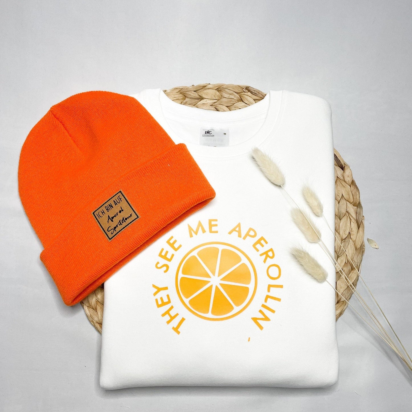 Bedruckter Sweater oder Beanie Mütze mit Aperol Spritz Aufdruck