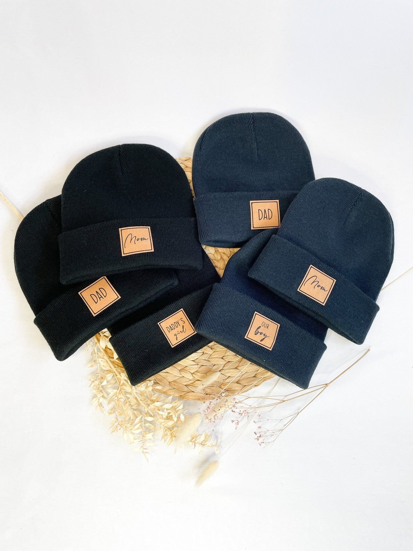 Familienset Beanie/Wintermütze in NAVYBLAU mit Personalisierung oder Wunschaufdruck