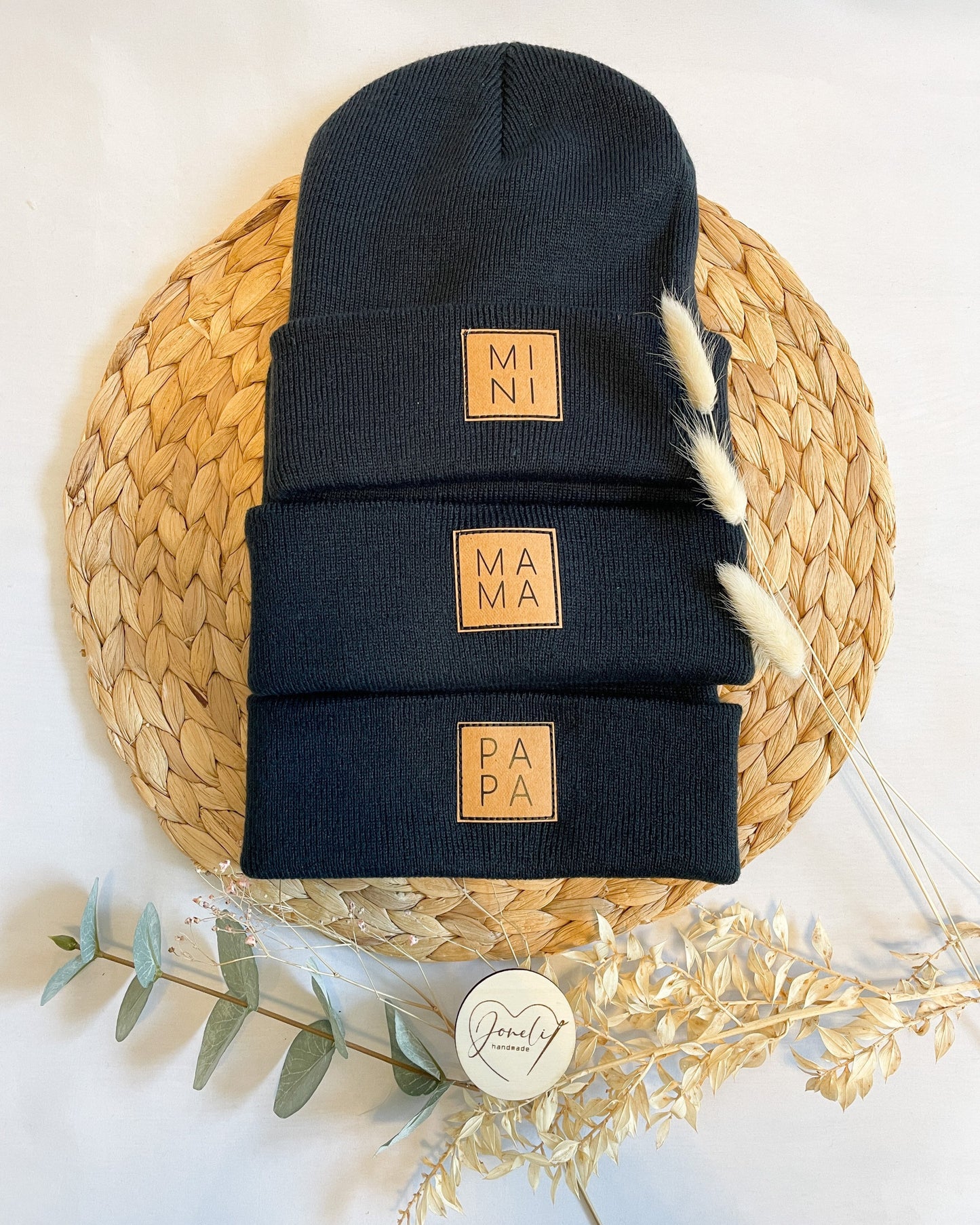 Familienset Beanie/Wintermütze in NAVYBLAU mit Personalisierung oder Wunschaufdruck