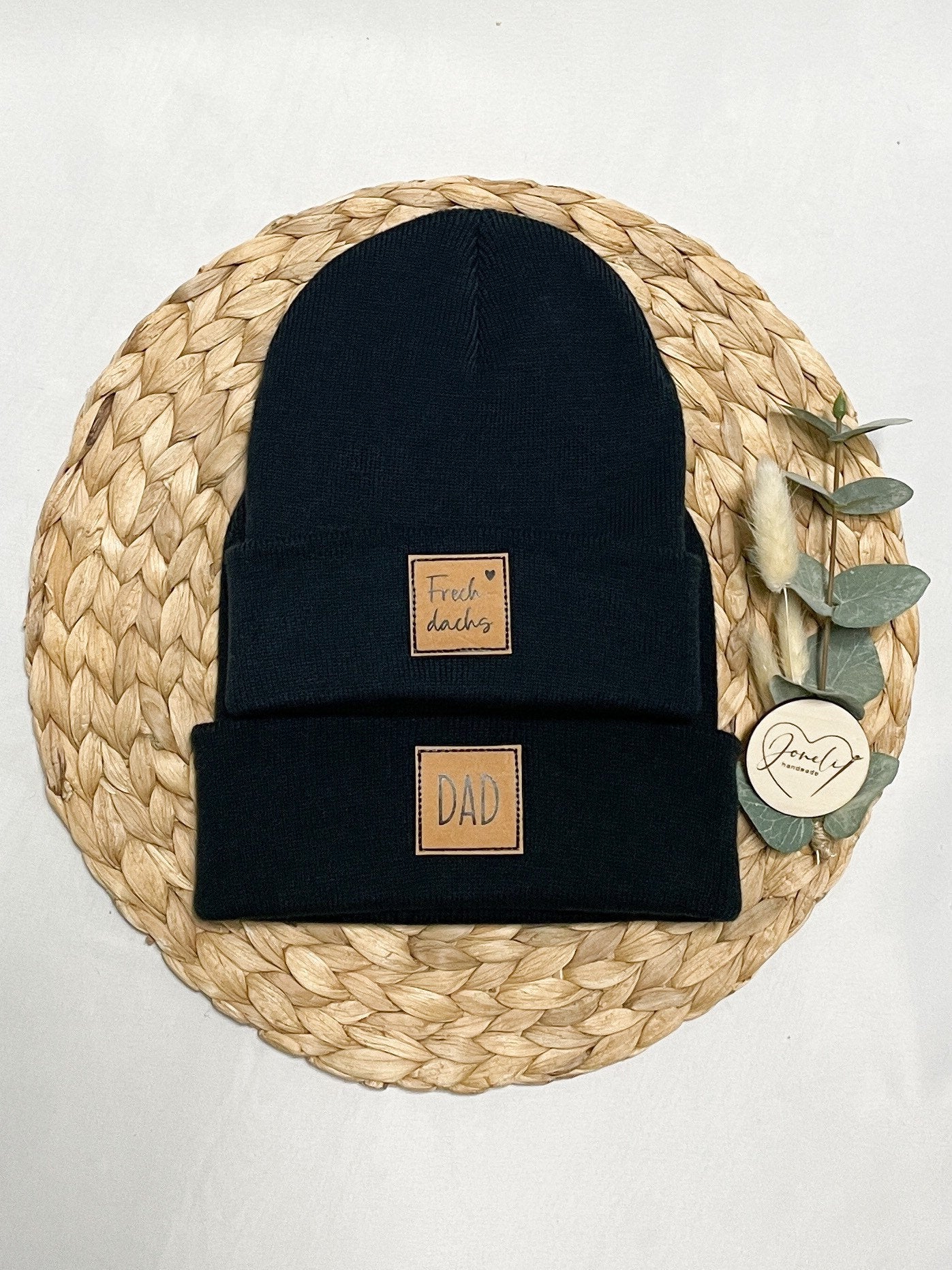 Familienset Beanie/Wintermütze SCHWARZ mit Personalisierung oder Wunschaufdruck