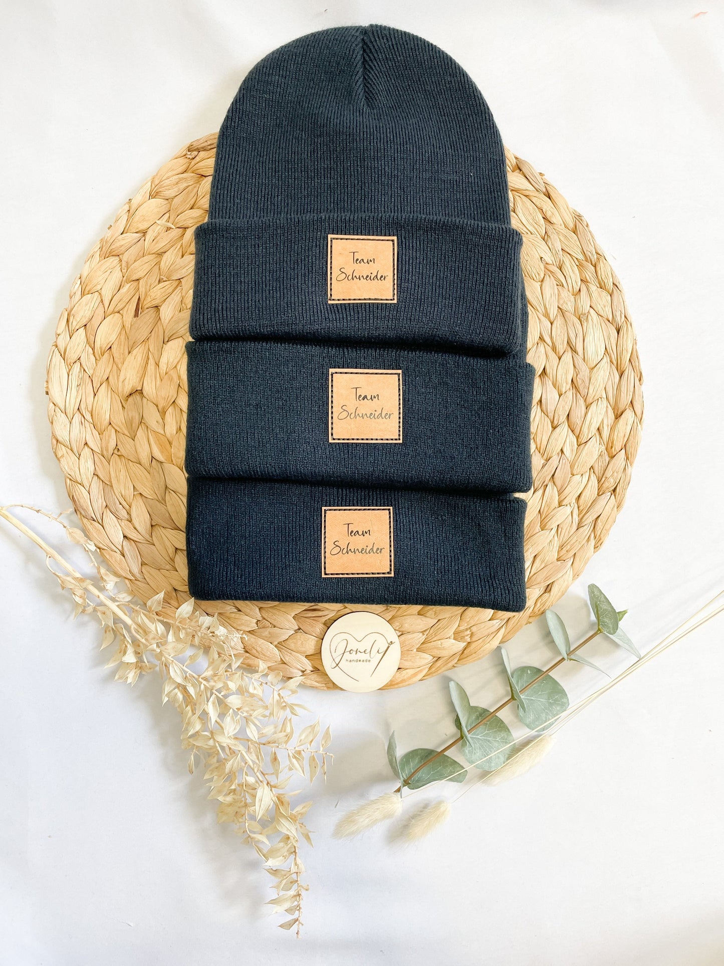 Familienset Beanie/Wintermütze in NAVYBLAU mit Personalisierung oder Wunschaufdruck