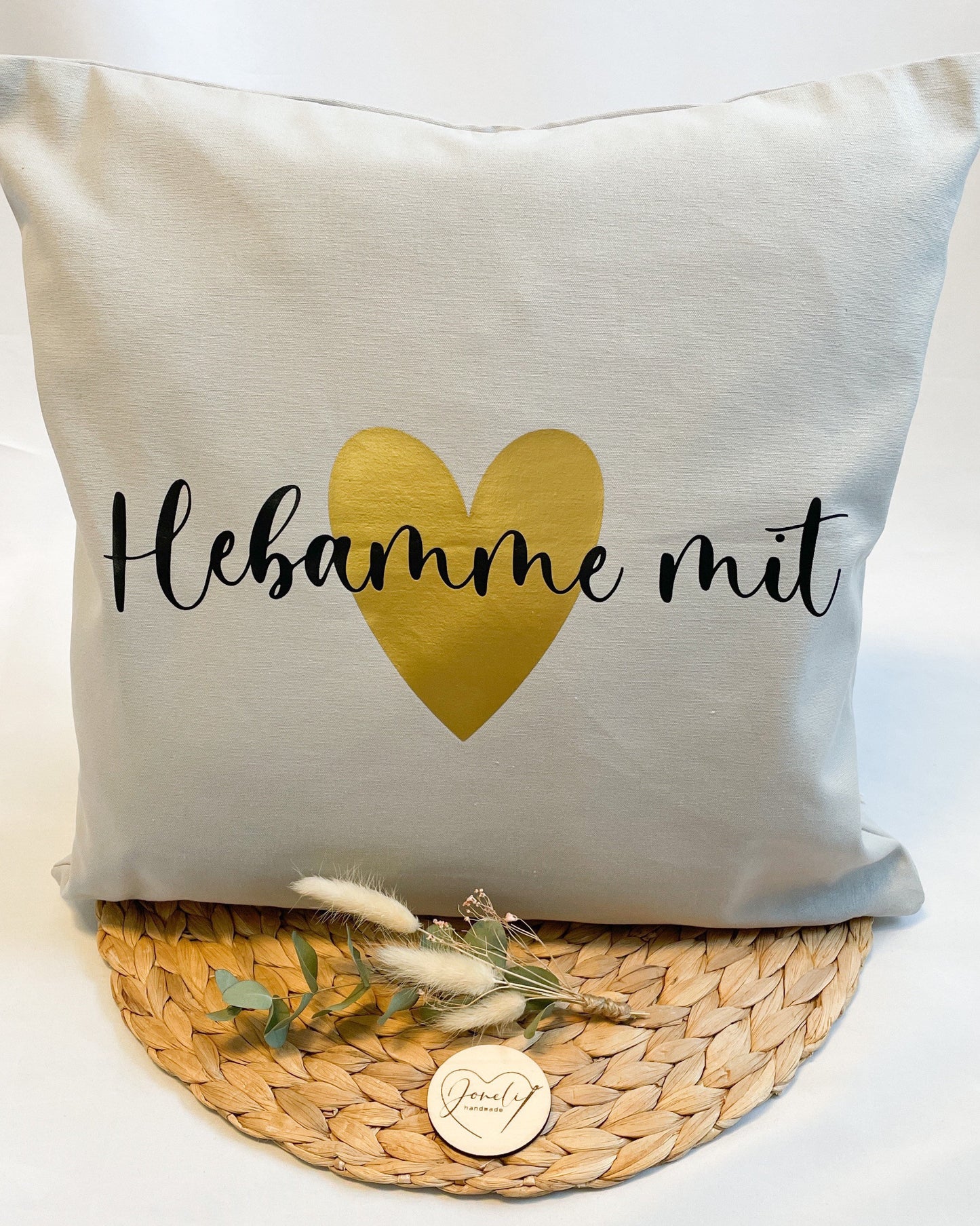 Kissenhülle, Kissenbezug Hebamme mit Herz oder mit deinem Wunschaufdruck, personalisierbar
